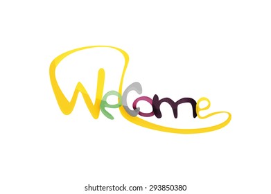 Welcome word, drawn lettering typographic design element. Hand lettering, handmade calligraphy isolated