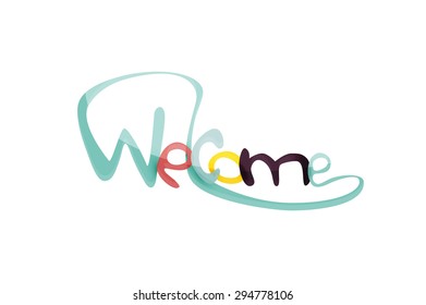 Welcome word, drawn lettering typographic design element. Hand lettering, handmade calligraphy isolated