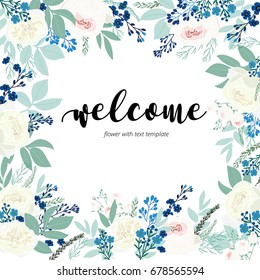 welcome word hand drawn with flower rose