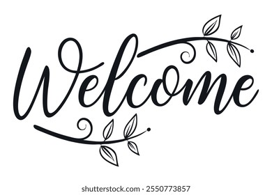 Welcome word. Hand lettering design. Vector calligraphic text. Welcome handwritten text. Welcome