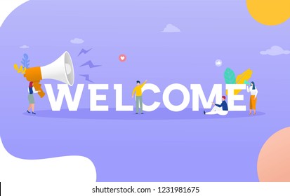 Welcome word with megaphone vector illustration concept, can use for, landing page, template, ui, web, mobile app, poster, banner, flyer