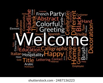 Welcome wordcloud template. Greeting concept vector background.