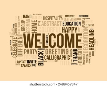 Welcome wordcloud template. Greeting concept vector background.