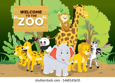 Welcome to the Zoo Vector Illustration