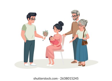 welcoming a baby vector cartoon illustration 