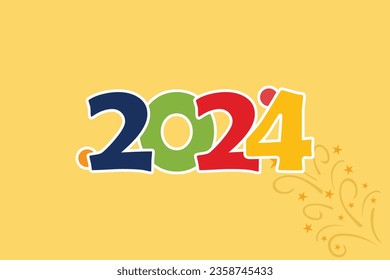 Welcoming a Bright Colorful New Beginning: New Year 2024, multicolor illustration isolated.