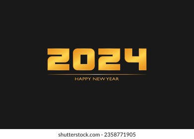 Welcoming a Bright New Beginning: New Year 2024 gold isolated over dark grey background illustration.