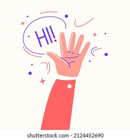 A welcoming hand gesture. The man waves his hand. The image is made in the style of modern fashionable youth graphics.