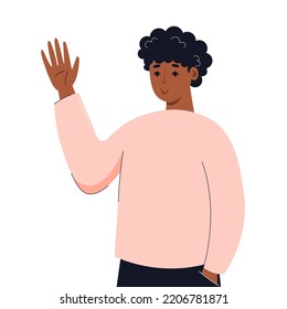 Acogedor. El tipo saludando a mano. Ilustración plana vectorial.
