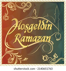 Welcoming Month Of Ramadan With Golden Touch On Darker Background.  