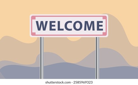 Welcoming new team member signboard in a roadside front the mountain vector illustration design background