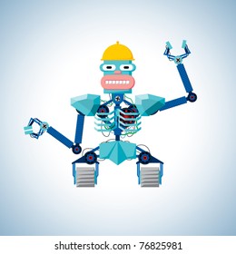 Welcoming robot with hard hat
