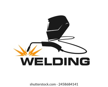 Icono de soldadura de máscara de soldador y herramienta para trabajos de soldadura y construcción de acero, símbolo de Vector. Señal de soldadura de casco de soldadura para la fabricación de hierro metálico en la ingeniería, la construcción y la industria metalúrgica