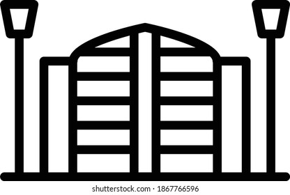 Welded Products Vector Icon Design, Arc welding equipment and Metal Work Symbol on white background, Construction and Industrial manufacturing Sign, Steel Sheet House Gate with Lights Concept,