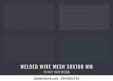 Welded steel mesh, metal 50X100 MM. Vector realistic lattice made of iron rods for construction. 
