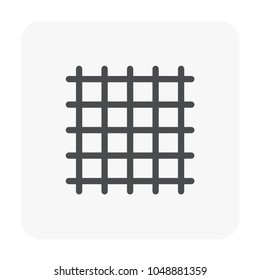 Malla de alambre soldado o icono de Vector de acero de metal de malla soldada.
Ese alambre cruzado con separación por fusión eléctrica soldada o rejilla unida prefabricada.
Ese material de construcción para reforzar la losa de hormigón.
