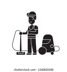 Welder and accessories black vector concept icon. Welder and accessories flat illustration, sign
