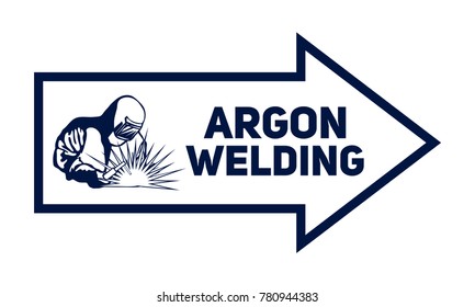 Welder Advertising Sign Arrow Hand Drawn Logo. Vector