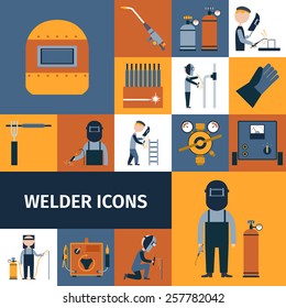 Welder and blacksmith laborer decorative icons set isolated vector illustration