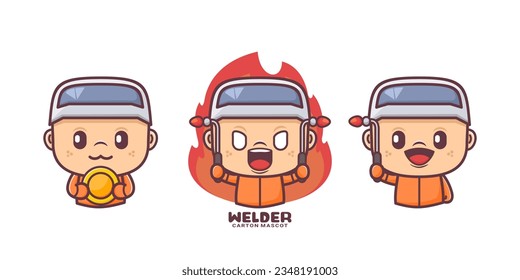 welder cartoon mascot. vector illustrations with outline style.