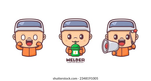 welder cartoon mascot. vector illustrations with outline style.