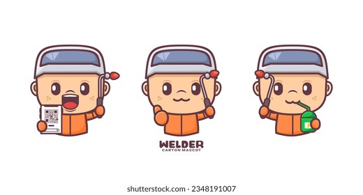 welder cartoon mascot. vector illustrations with outline style.
