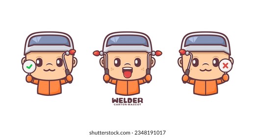welder cartoon mascot. vector illustrations with outline style.