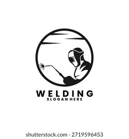 Soldador com modelo de vetor de design de logotipo de linha circular,. Vetor de design de logotipo de solda
