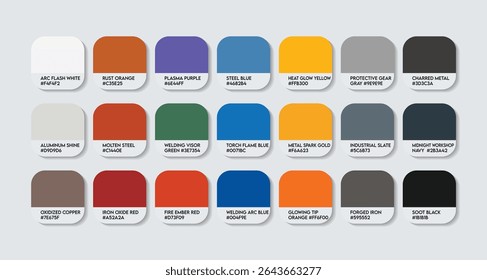 Welder Color Palette – Welder catalog sample Themed Color Swatch Guide with HEX Codes. Welder Professions Color Palette featuring multi shades inspired and building chanise color themed tone 2026
