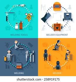 Welder design concept set with welding tools and equipment flat icons isolated vector illustration