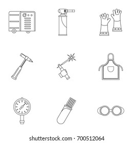 Welder equipment icon set. Outline set of 9 welder equipment vector icons for web isolated on white background