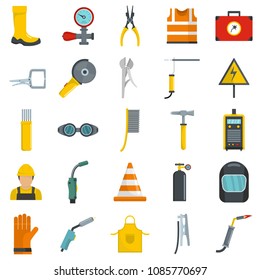 Welder equipment icons set. Flat illustration of 25 welder equipment cargo vector icons isolated on white