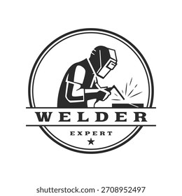 soldador especialista logotipo conceito vinateg retro rótulo círculo