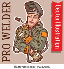 Welder, full-colour picture.Vector picture. Color flat illustration on light background. Vector Illustration.