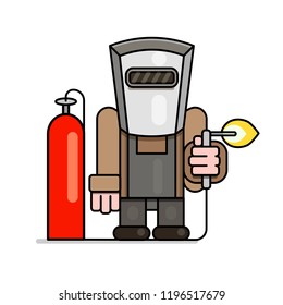 Welder with gas cylinder and reducer vector illustration