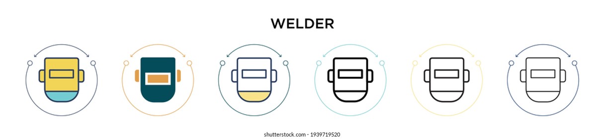 Welder icon in filled, thin line, outline and stroke style. Vector illustration of two colored and black welder vector icons designs can be used for mobile, ui, web