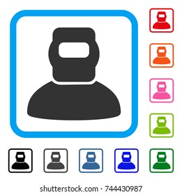 Welder icon. Flat grey iconic symbol inside a blue rounded squared frame. Black, gray, green, blue, red, orange color variants of Welder vector. Designed for web and app interfaces.