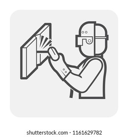 Welder icon. Include welding tool, mask, steel or metal work in manufacturing and production industry. Also use as man, worker, labor who use weld technical to repair, fabrication and joint material.