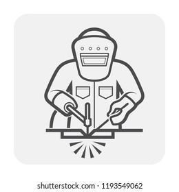 Welder icon. Include welding tool, mask, steel or metal work in manufacturing and production industry. Also use as man worker, labor who use weld technical to repair, fabrication and joint material.