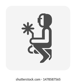 Welder icon. Include welding tool, mask, steel or metal work in manufacturing and production industry. Also use as man worker, labor who use weld technical to repair, fabrication and joint material.