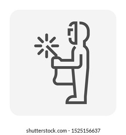 Welder icon. Include welding tool, mask, steel or metal work in manufacturing and production industry. Also use as man worker, labor who use weld technical to repair, fabrication and joint material.