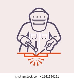 Welder icon. Include welding tool, mask, steel or metal work in manufacturing and production industry. Also use as man worker, labor who use weld technical to repair, fabrication and joint material.