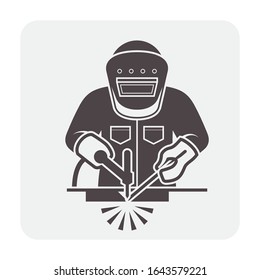 Welder icon. Include welding tool, mask, steel or metal work in manufacturing and production industry. Also use as man worker, labor who use weld technical to repair, fabrication and joint material.