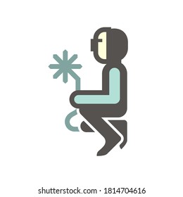 Welder icon and sitting welding work. Include welding tool, mask, steel or metal work in manufacturing and production industry. Also use as man worker, labor who use welding engineering technology.