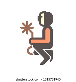 Welder icon and sitting welding work. Include welding tool, mask, steel or metal work in manufacturing and production industry. Also use as man worker, labor who use welding engineering technology.
