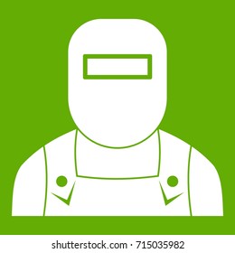 Welder icon white isolated on green background. Vector illustration