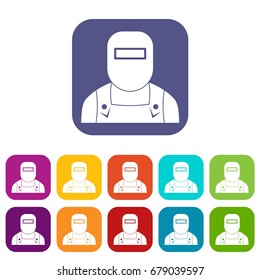 Welder icons set vector illustration in flat style In colors red, blue, green and other