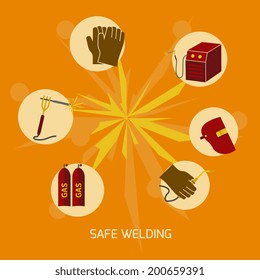 Welder industry construction work protection safety elements concept flat icons vector illustration