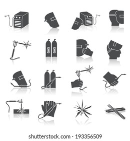 Welder industry construction work repair and manufacturing instruments black icons set isolated vector illustration