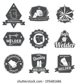 Welder industry construction work repair and manufacturing instruments labels set isolated vector illustration